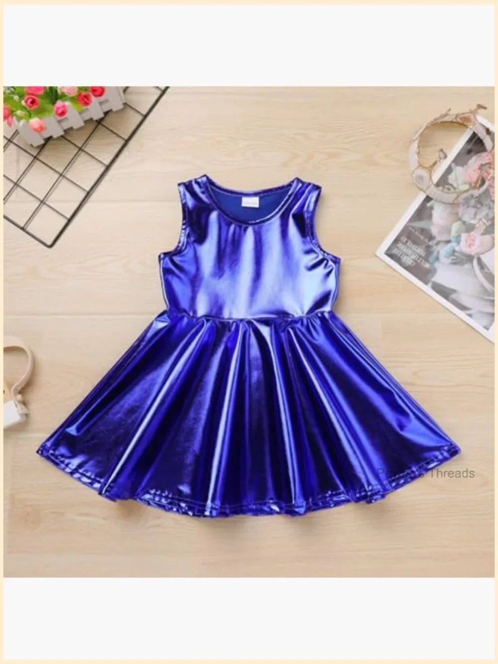 Toddler Metallic Pleated Dance Dress with Arm Sleeves